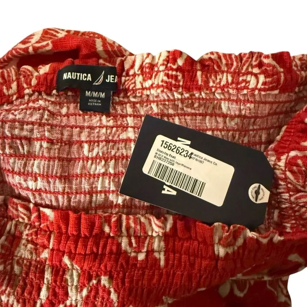 NWT Nautica Jeans Red High Waist Cotton Blend Floral Maxi Skirt Size Medium